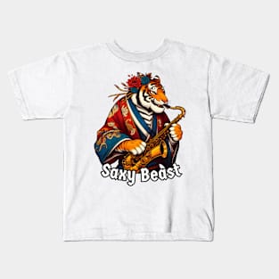 Tiger saxophone player Kids T-Shirt